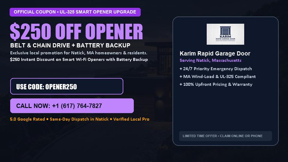 $250 OFF Smart Wi-Fi Garage Door Opener Installation in Natick, MA - Karim Rapid Garage Door