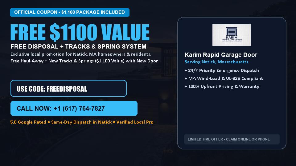 FREE Old Door Haul-Away & Heavy-Duty Tracks in Natick, MA - Karim Rapid Garage Door
