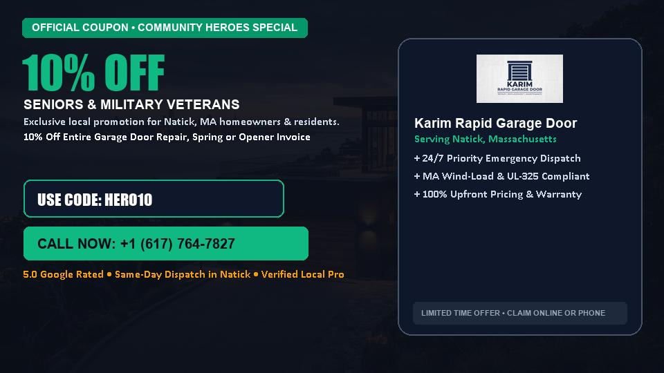 10% OFF Senior, Military & First Responder Discount in Natick, MA - Karim Rapid Garage Door