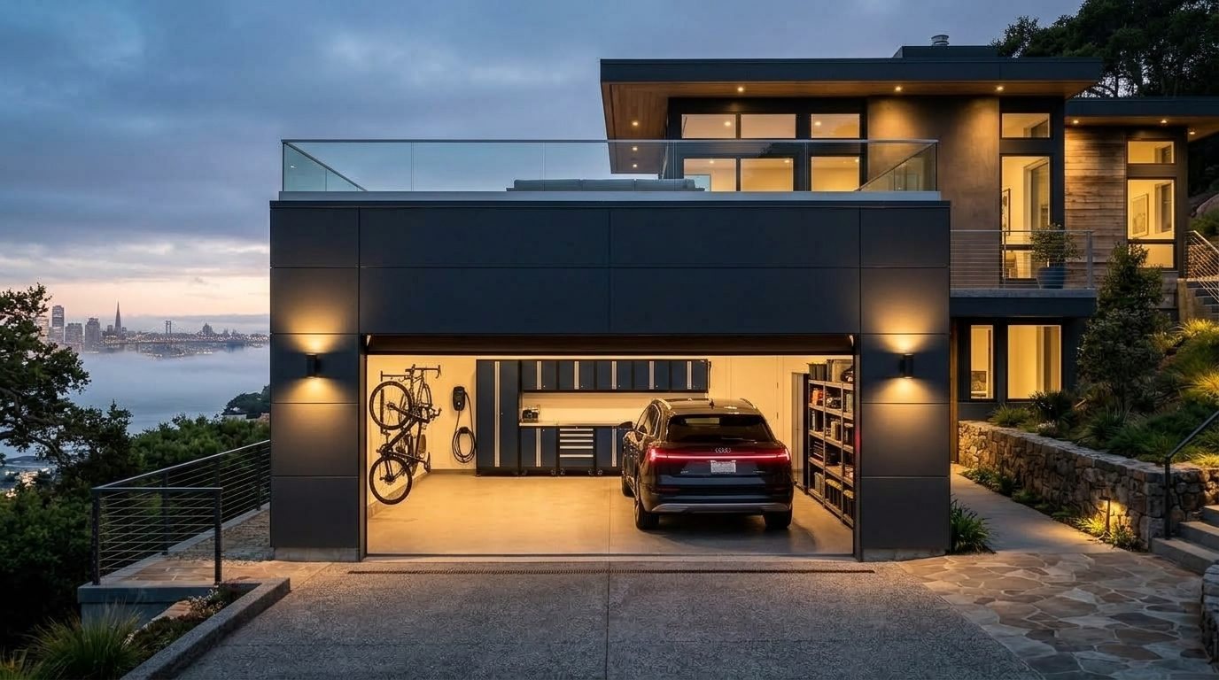 Karim Rapid Garage Door Garage Door Gliding Open Revealing Warm Illuminated Interior