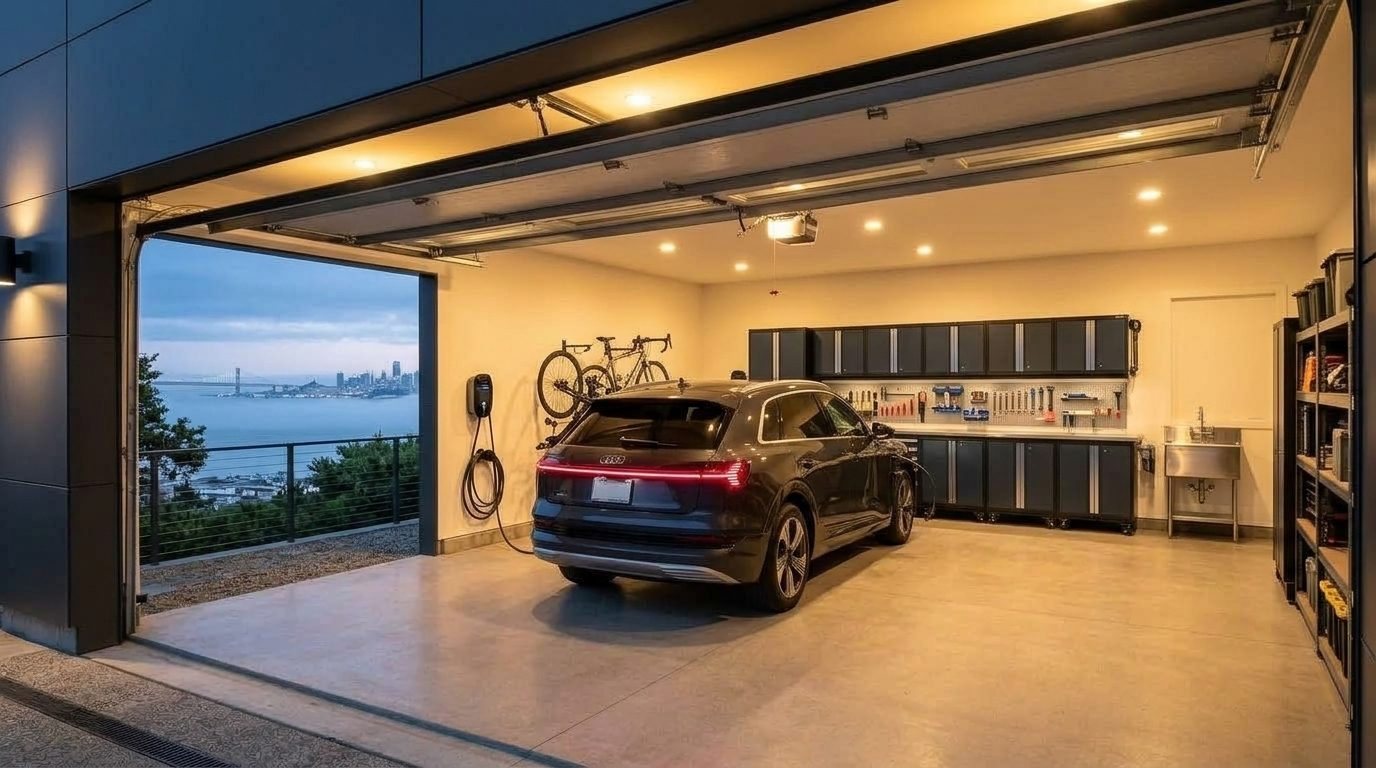 Karim Rapid Garage Door Interior View of Custom Garage Door Overhead and Workshop